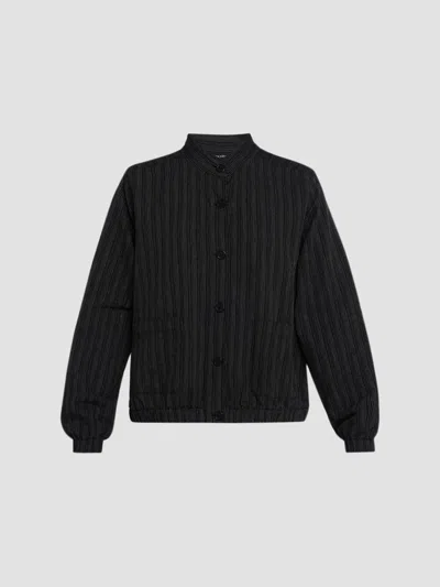 Eileen Fisher Pinstriped Stand Collar Jacket In Black