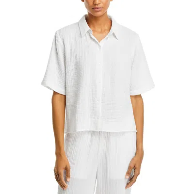 Eileen Fisher Womens Classic Collar Short Sleeve Button-down Top In Multi