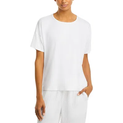 Eileen Fisher Womens Crewneck Short Sleeves Pullover Top In White