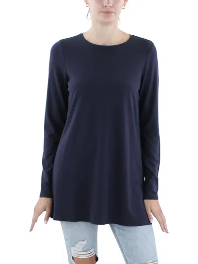 Eileen Fisher Womens Crewneck Split Hem Tunic Top In Ink