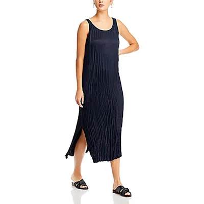 Eileen Fisher Womens Crinkle Scoop Neck Midi Dress In Black