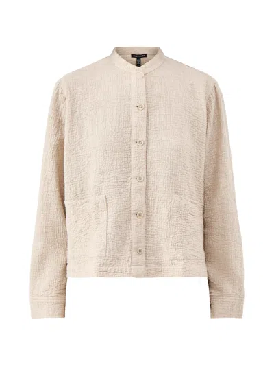 Eileen Fisher Womens Mandarin Collar Shirt Jacket Beige In Pink