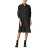 Eileen Fisher Wool Cotton Check Mandarin Collar Shirtdress In Black