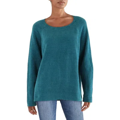 Eileen Fisher Womens Side Slit Long Sleeve Crewneck Sweater In Blue