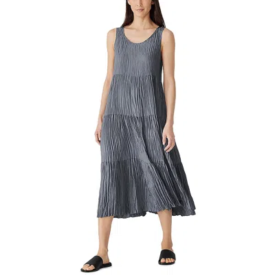 Eileen Fisher Womens Silk Calf Midi Dress In Blue