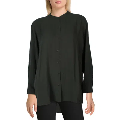 Eileen Fisher Womens Silk Collared Button-down Top