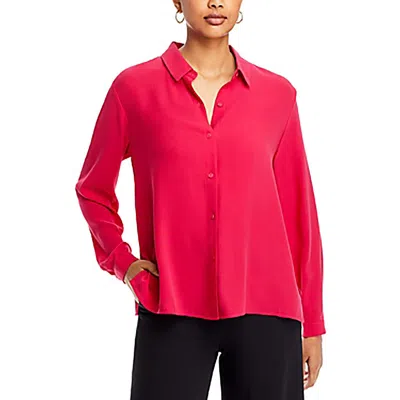 EILEEN FISHER WOMENS SILK COLLARED BUTTON-DOWN TOP