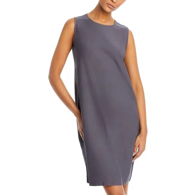 Eileen Fisher Womens Solid Boat Neck Midi Dress In Gray