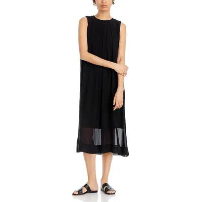 Eileen Fisher Womens Solid Silk Midi Dress In Black