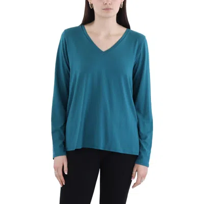 Eileen Fisher Womens V Neck Long Sleeve Pullover Top In Peacock