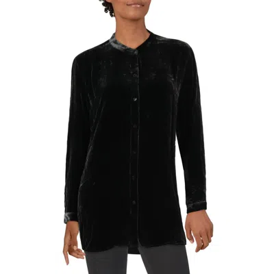 Eileen Fisher Womens Velvet Mandarin Collar Button-down Top In Multi