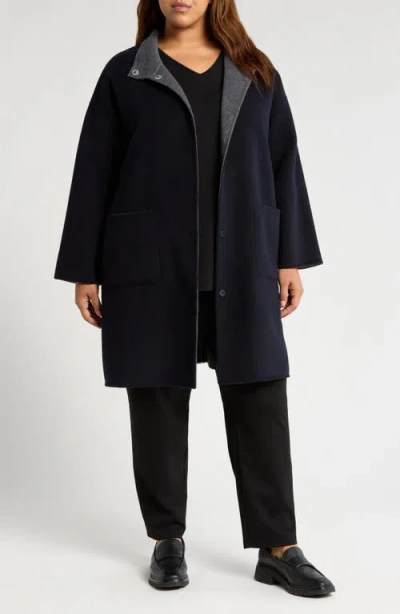 Eileen Fisher Wool & Cashmere Reversible Coat In Nocturne