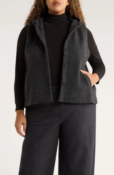 Eileen Fisher Wool Blend Hooded Vest In Gray