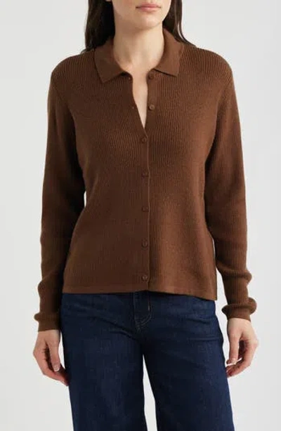 Eileen Fisher Wool Cardigan In Brown