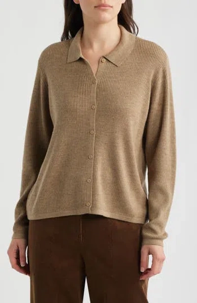 Eileen Fisher Wool Cardigan In Nude