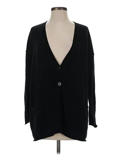 Pre-owned Eileen Fisher Wool Cardigan Sweater In Black