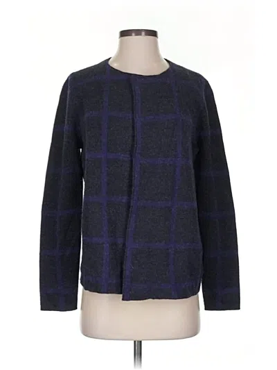 Pre-owned Eileen Fisher Wool Cardigan Sweater In Blue