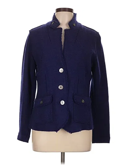 Pre-owned Eileen Fisher Wool Cardigan Sweater In Blue