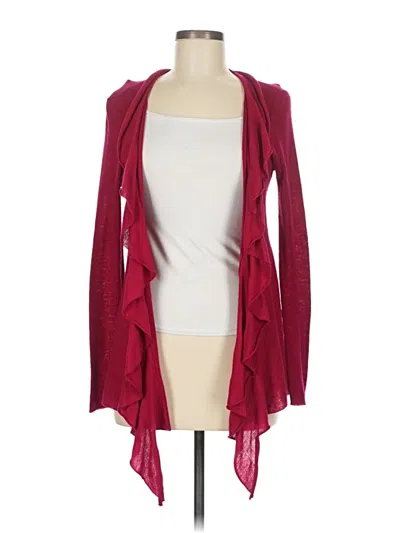 Pre-owned Eileen Fisher Wool Cardigan Sweater In Burgundy
