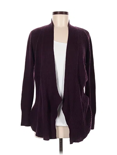 Pre-owned Eileen Fisher Wool Cardigan Sweater In Burgundy