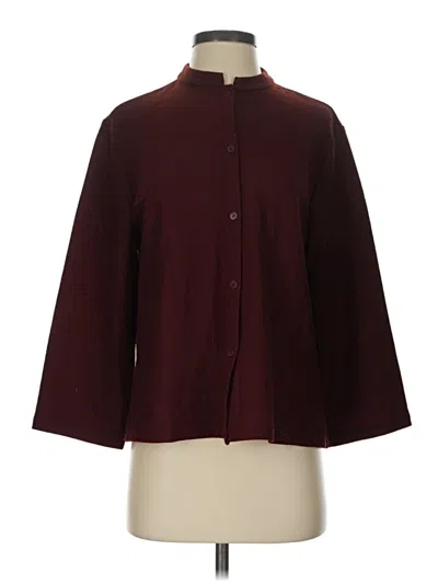 Pre-owned Eileen Fisher Wool Cardigan Sweater In Burgundy