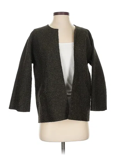Pre-owned Eileen Fisher Wool Cardigan Sweater In Gray