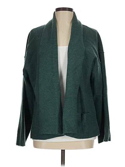 Pre-owned Eileen Fisher Wool Cardigan Sweater In Green