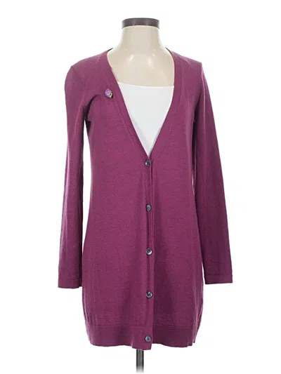 Pre-owned Eileen Fisher Wool Cardigan Sweater In Purple