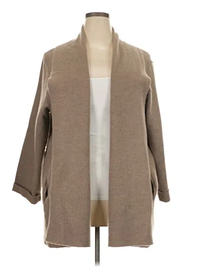 Pre-owned Eileen Fisher Wool Cardigan Sweater In Tan
