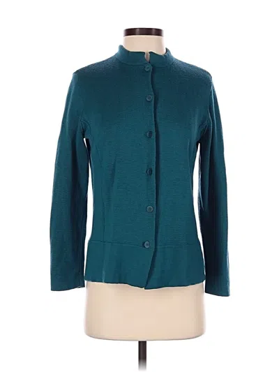Pre-owned Eileen Fisher Wool Cardigan Sweater In Teal
