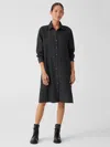Eileen Fisher Wool Cotton Check Mandarin Collar Shirtdress In Black