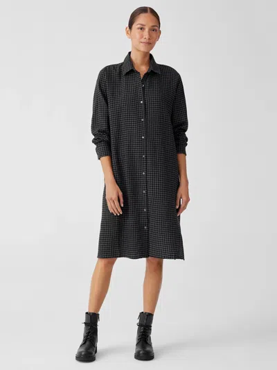 EILEEN FISHER WOOL COTTON CHECK CLASSIC COLLAR SHIRTDRESS