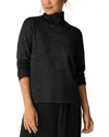 Eileen Fisher Long Sleeve Metallic Wool Blend Turtleneck Top In Black