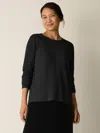 Eileen Fisher Wool Shimmer Crew Neck Top In Black