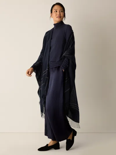 Eileen Fisher Wool Twill Graph Serape In Blue