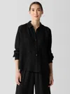 Eileen Fisher Woven Plisse Classic Collar Shirt In Black