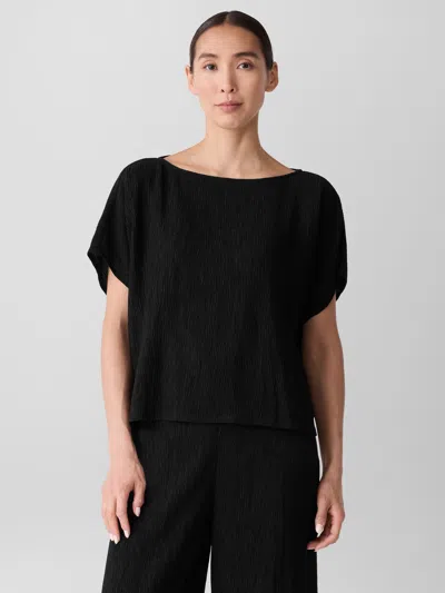 Eileen Fisher Woven Plisse Dolman Sleeve Top In Black