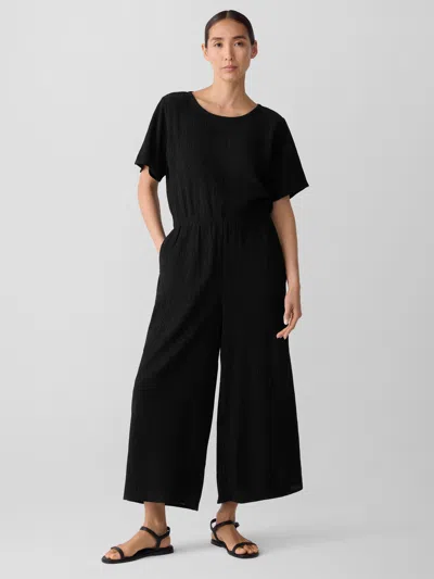 Eileen Fisher Woven Plisse Jumpsuit In Black