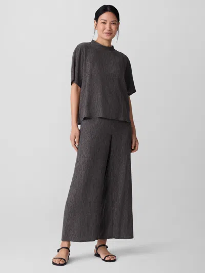 Eileen Fisher Woven Plisse Mock Neck Top In Gray