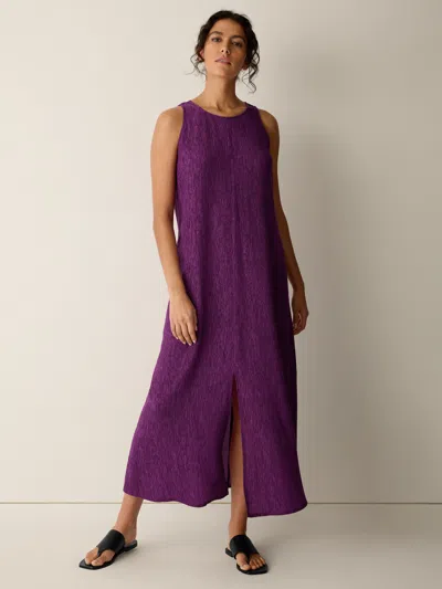 Eileen Fisher Woven Plisse Round Neck Dress In Purple