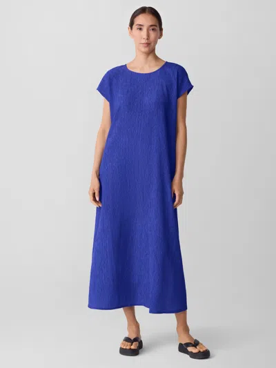 Eileen Fisher Woven Plisse Round Neck Dress In Blackberry