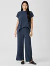 Eileen Fisher Woven Plisse Wide-leg Pant In Blue