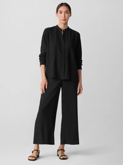 Eileen Fisher Woven Plisse Wide-leg Pant In Black