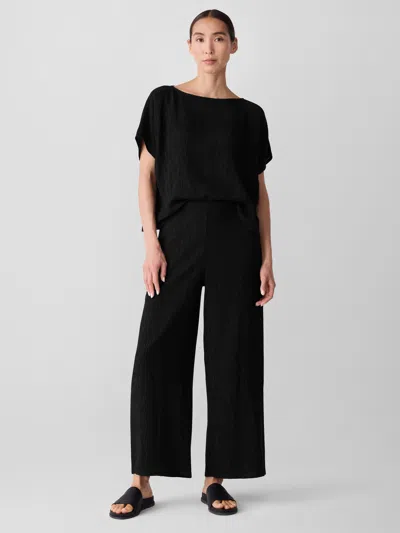 Eileen Fisher Woven Plisse Wide-leg Pant In Black