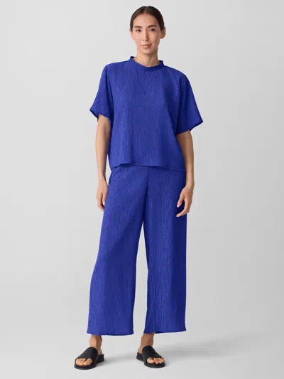 Eileen Fisher Woven Plisse Wide-leg Pant In Blue