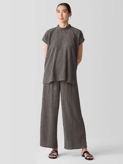 Eileen Fisher Woven Plisse Wide-leg Pant In Brown