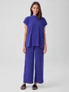 Eileen Fisher Woven Plisse Wide-leg Pant In Blue
