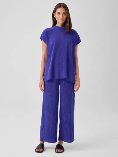 Eileen Fisher Woven Plisse Wide-leg Pant In Blue
