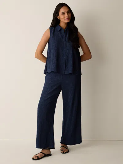 Eileen Fisher Woven Plisse Wide-leg Pant In Deep Dive