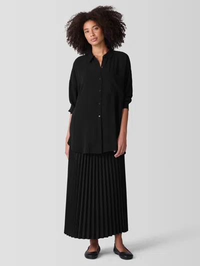 Eileen Fisher Woven Wool Silk A-line Skirt In Black